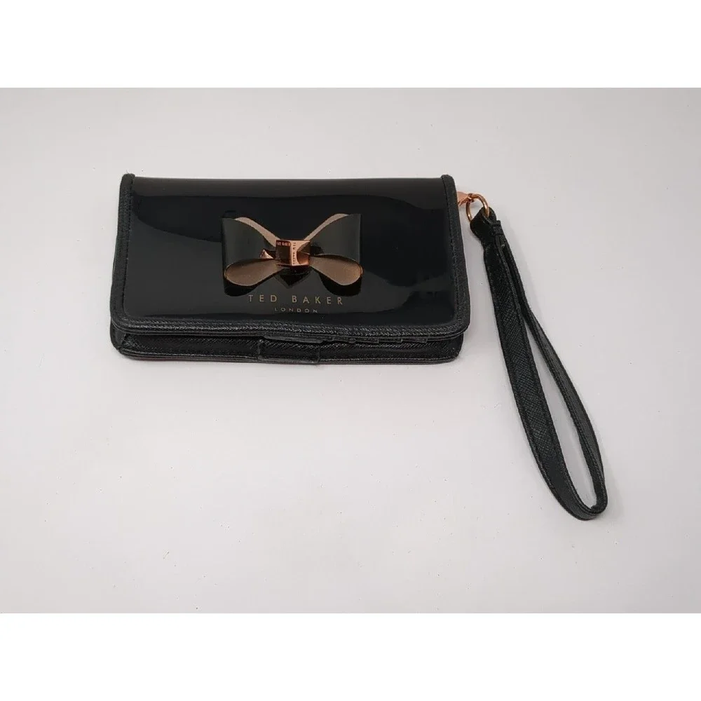 Ted Baker Bow Vinyl Patent Leather Black Purse Wallet VTG - Picture 2 of 8